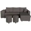 Image de Canapé convertible avec 2 poufs gauche en velours côtelé - gris foncé