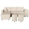 Image de Canapé convertible avec 2 poufs droit en velours côtelé - beige