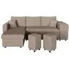 Image de Canapé convertible avec 2 poufs droit en velours côtelé - taupe