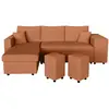 Image de Canapé convertible avec 2 poufs droit en velours côtelé - terracotta