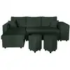 Image de Canapé convertible avec 2 poufs droit en velours côtelé - vert foncé