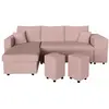 Image de Canapé convertible avec 2 poufs droit en velours côtelé - rose