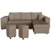Image de Canapé convertible 2 poufs gauche et étagère en velours côtelé - taupe