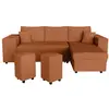 Image de Canapé convertible 2 poufs gauche et étagère velours côtelé terracotta