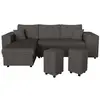 Image de Canapé convertible 2 poufs droit et étagère en velours côtelé - gris