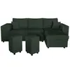 Image de Canapé convertible 2 poufs droit et étagère en velours côtelé - vert