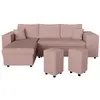 Image de Canapé convertible 2 poufs droit et étagère en velours côtelé - rose