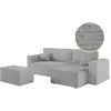 Image de Canapé d'angle convertible avec pouf en tissu texturé 3d - gris clair