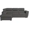 Image de Canapé d'angle gauche convertible, tissu gris foncé - méridienne 188cm