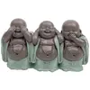 Image de Statue décorative 3 Bouddhas Rieur en résine Vert & Marron - H9 cm