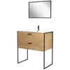 Image de Pack salle de bain avec miroir et vasque en céramique bois marron