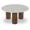 Image de Table basse en marbre et bois massif ø80cm - blanc ivoire
