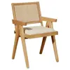 Image de Fauteuil style contemporain en chêne, cannage et lin naturel ficelle