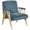Image de Fauteuil style scandinave en hévéa et velours bleu paon