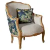 Image de Fauteuil bergère en hévéa et en tissu imprimé lin
