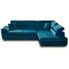 Image de Canapé d'angle droit convertible 5 places avec coffre en velours bleu