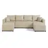 Image de Canapé panoramique 7 places convertible avec coffre en tissu beige