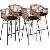 Image de Lot de 4 tabourets effet rotin couleur bois et noir noir / bois