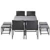 Image de Ensemble table et chaises en acier noir 8 places coussins gris