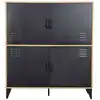 Image de Buffet haut industriel 4 portes l100cm effet bois et noir