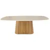 Image de Table à manger plateau effet travertin 4 à 8 personnes bois / beige