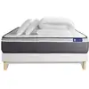 Image de Pack sommier kit matelas hybride 140x200 blanc oreiller couette