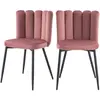 Image de Lot de 2 chaises en velours rose et pieds en métal noir