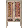 Image de Armoire 2 portes 2 tiroirs en manguier et cannage coloré