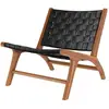Image de Fauteuil en teck et cuir tréssé noir