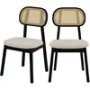 Image de Lot de 2 chaises en bois noir, tissu beige et rotin synthétique