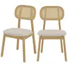 Image de Lot de 2 chaises en bois clair, tissu beige et rotin synthétique