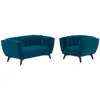 Image de Ensemble canapé et fauteuil en velours bleu 3 places