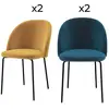 Image de Pack 4 chaises en velours jaune moutarde et bleu foncé