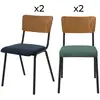 Image de Pack 4 chaises en velours bleu et vert