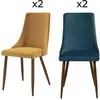 Image de Pack 4 chaises en velours bleu et jaune
