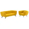 Image de Ensemble canapé et fauteuil en velours jaune 4 places