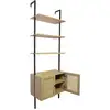 Image de Étagère murale 2 portes cannage métal noir et bois 60 x 35 x 184 cm