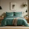 Image de Parure housse de couette coton bleu canard 240x220 cm