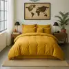 Image de Housse de couette 240x260 cm Percale de Coton Lavé Jaune Moutarde