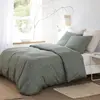 Image de Parure housse de couette cotongris motif feuillage 260x240 cm