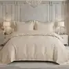 Image de Parure housse de couette en satin coton brodé unie beige 2400x220 cm