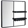 Image de Miroir d'entrée en métal noir 90x80cm - avec rangement et patères