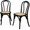 Image de Chaise en bois et rotin arrondie noir (lot de 2)