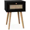 Image de Table de chevet noire décor bois / cannage 1 tiroir