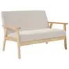 Image de Canapé 2 places velours côtelé blanc crème pieds bois