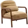 Image de Fauteuil bois d'hévéa teinté noyer velours cappuccino