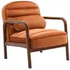 Image de Fauteuil bois hévéa teinté noyer velours terracotta