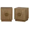 Image de Lot de 2 tables de chevet 2 tiroirs décor bois de manguier rainuré i