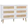 Image de Commode décor bois et cannage 6 tiroirs, blanc