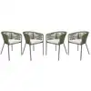 Image de 4 fauteuils de jardin, corde kaki, coussins beige